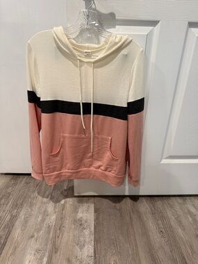 7th Ray Colorblock Hooded Pullover - Cream, Black & Dusty Pink